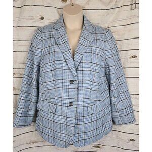 Talbots Blue Plaid Wool Blend Blazer 14W Womens Academia Preppy
